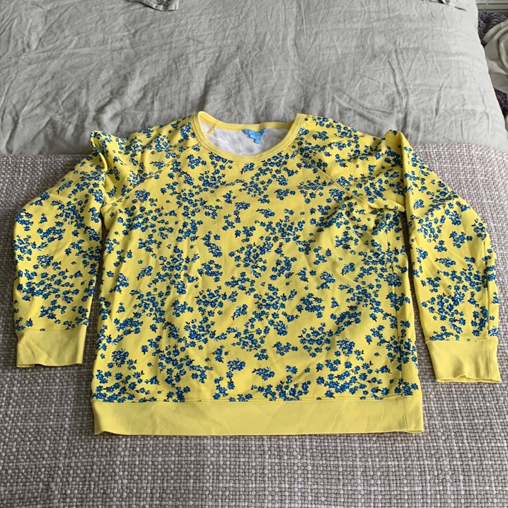 DraperJames’s terry cloth yellow sweat shirt with magnolia leaves in Royal blue